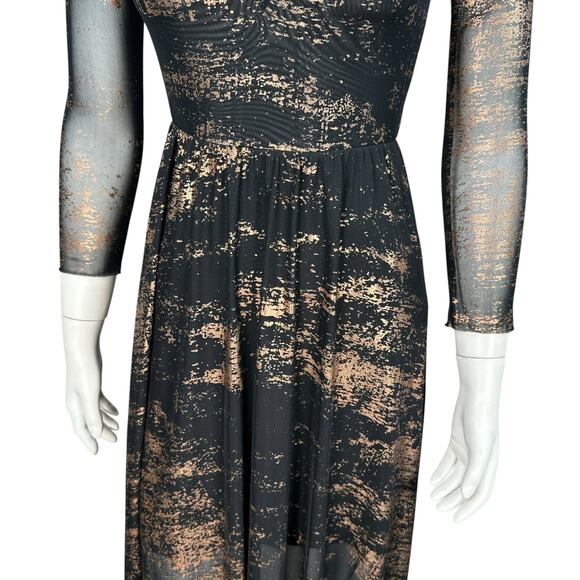Ted Baker Knee Length Dress Size 0 Sheer Splatter Gold Metallic Party Cocktail - Picture 4 of 11